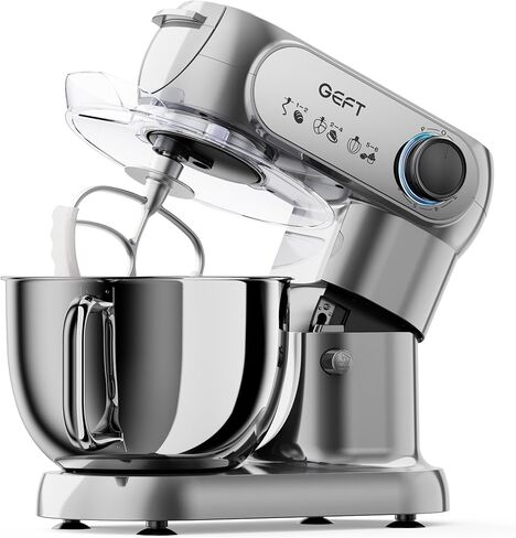 Stand Mixer, 3.5QT+6QT Two Bowls Kitchen Electric Mixer, 600W 6+P speed Tilt-Head Food Mixer with Stainless Steel Bowl, Dishwasher-Safe Dough Hook, Flat Beater, Wire Whisk, Splash Guard, Grey in Saudi Arabia
