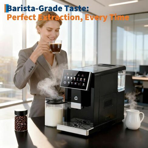 3rd-Gen Espresso Coffee Maker with Milk Frother - Removable Brewer & Grinder, Adjustable Coarseness/Flavor, 3-Level Coffee/Milk Volume, Detachable Milk Tank - Sleek Black Spray Paint for Home Baristas in Saudi Arabia