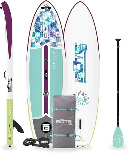 Bote Wulf Inflatable Paddle Board, Stand Up Paddleboard with Accessories, Aluminum Paddle, iSUP Travel Bag, Paddle Board Pump, SUP Leash, Fin (10'4" Native Floral) in Saudi Arabia