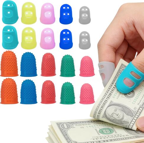20 Pcs Silicone Thimbles for Hand Sewing, Finger Grips for Sorting Paper, Embroidery Finger Protector Reusable 5 Sizes Colors Rubber Thumbs for Sorting Mail, Quilting, Knitting and Crafts in Saudi Arabia