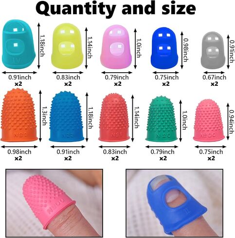 20 Pcs Silicone Thimbles for Hand Sewing, Finger Grips for Sorting Paper, Embroidery Finger Protector Reusable 5 Sizes Colors Rubber Thumbs for Sorting Mail, Quilting, Knitting and Crafts in Saudi Arabia