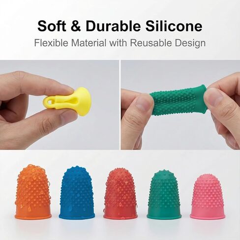 20 Pcs Silicone Thimbles for Hand Sewing, Finger Grips for Sorting Paper, Embroidery Finger Protector Reusable 5 Sizes Colors Rubber Thumbs for Sorting Mail, Quilting, Knitting and Crafts in Saudi Arabia