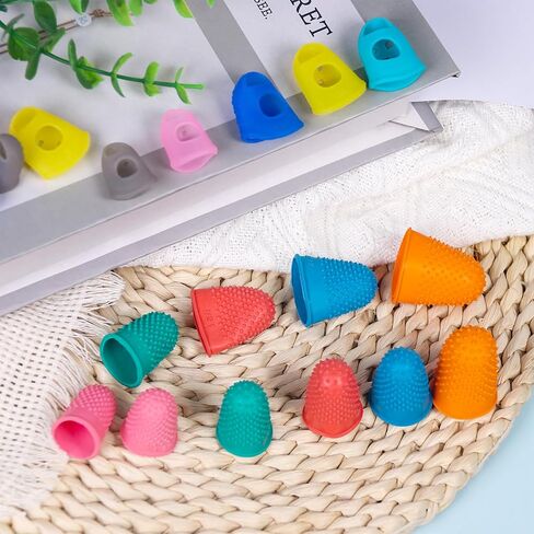 20 Pcs Silicone Thimbles for Hand Sewing, Finger Grips for Sorting Paper, Embroidery Finger Protector Reusable 5 Sizes Colors Rubber Thumbs for Sorting Mail, Quilting, Knitting and Crafts in Saudi Arabia
