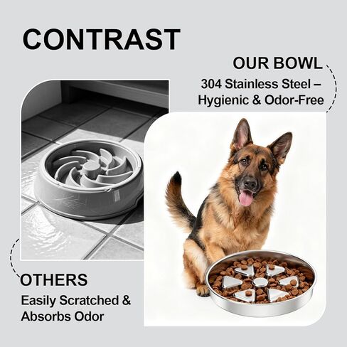 Kactoily 304 Stainless Steel Slow Feeder Dog Bowl, 2.5 Cups Non-Slip Pet Bowl, Raised Design for Slow Eating & Digestive Health - Perfect for Medium Large Dogs in Saudi Arabia