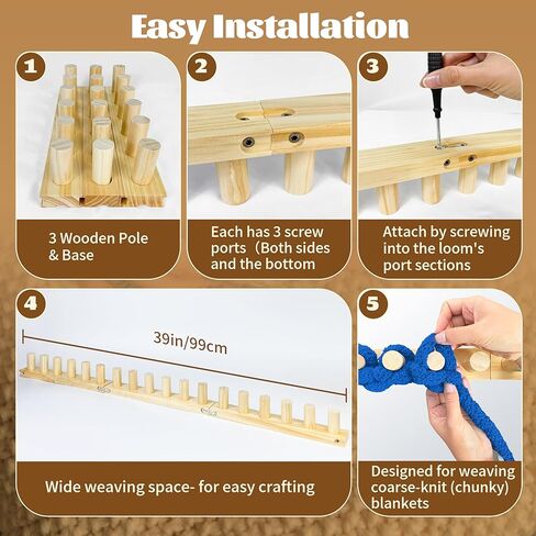 39" Chunky Knitting Blanket Loom - Adjustable Length & Portable Wooden Weaving Loom, for Making Large Blankets and Scarves in Saudi Arabia