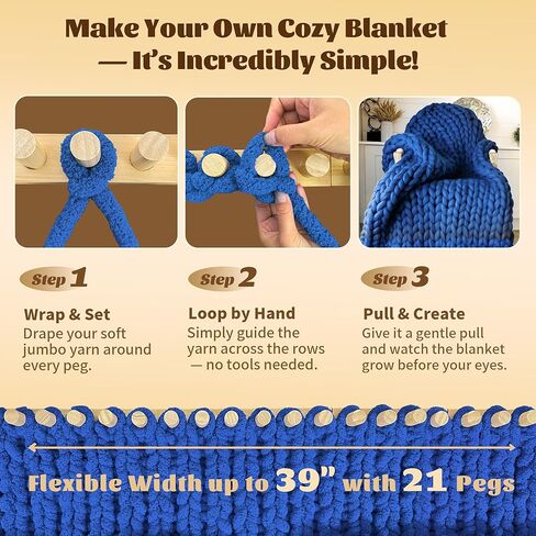 39" Chunky Knitting Blanket Loom - Adjustable Length & Portable Wooden Weaving Loom, for Making Large Blankets and Scarves in Saudi Arabia