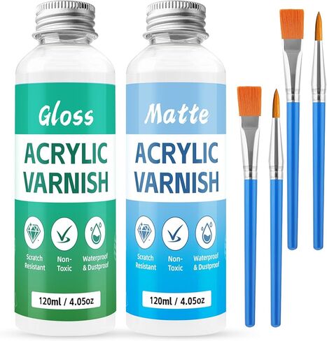 2 × 120 مل ورنيش طين جاف بالهواء لامع وغير لامع، يمنع تشقق الطين والخدوش والتآكل، له تأثير لامع، يستخدم للسيراميك، واللوحات الزيتية، ونحت الخشب، والحرف الطينية، مع فرش (لامع + غير لامع) in Kuwait