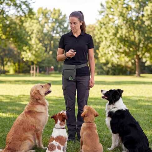 Dog Treat Pouch and Dog Training Clicker, Treat Bag with Poop Bag Dispenser, Powerful Magenetic Clasp, Metal Clip Waist Belt Fanny Pack for Pet Walk Dog Training (Black) in Saudi Arabia
