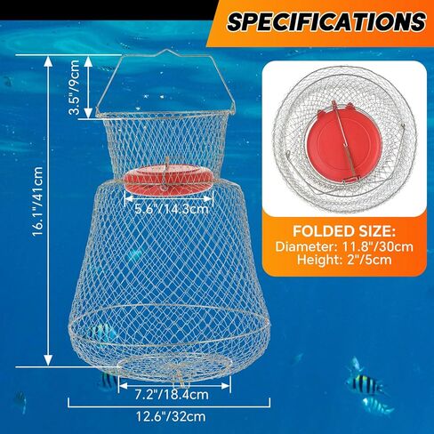 Floatable Galvanized Steel Wire Fish Basket丨Collapsible and Portable Fishing Basket Cage, Robust and Easy to Use Fish Basket for Live Catch Outdoors in Saudi Arabia