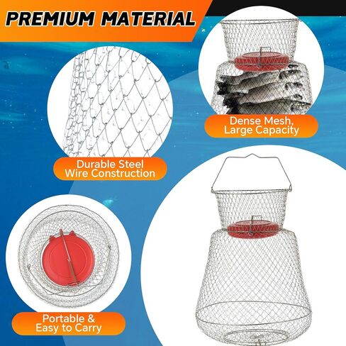 Floatable Galvanized Steel Wire Fish Basket丨Collapsible and Portable Fishing Basket Cage, Robust and Easy to Use Fish Basket for Live Catch Outdoors in Saudi Arabia