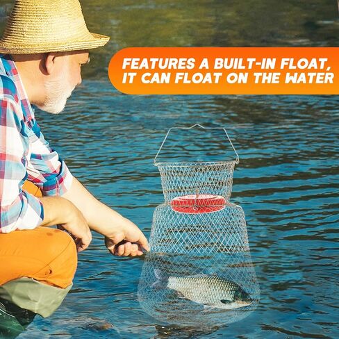 Floatable Galvanized Steel Wire Fish Basket丨Collapsible and Portable Fishing Basket Cage, Robust and Easy to Use Fish Basket for Live Catch Outdoors in Saudi Arabia