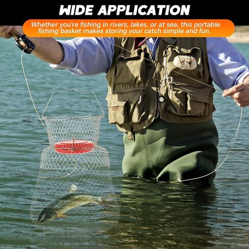 Floatable Galvanized Steel Wire Fish Basket丨Collapsible and Portable Fishing Basket Cage, Robust and Easy to Use Fish Basket for Live Catch Outdoors in Saudi Arabia