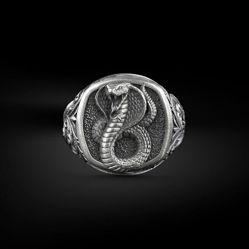 BySilverStone - Handmade King Cobra Signet Ring for Men in Sterling, Unique Snake Animals Pinky Ring for Men or Women, Animal Lover Gift Jewelry in Saudi Arabia