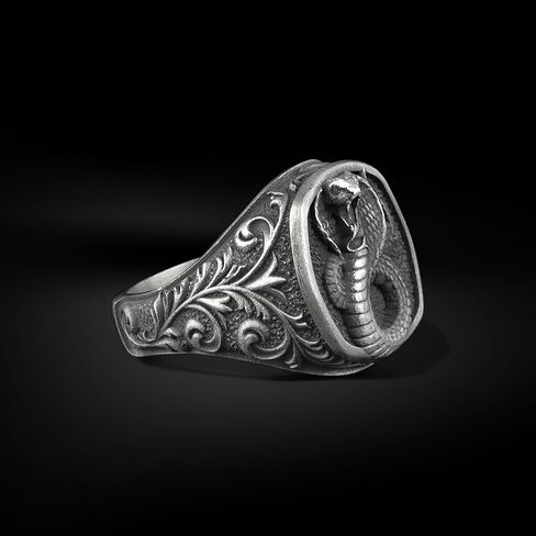 BySilverStone - Handmade King Cobra Signet Ring for Men in Sterling, Unique Snake Animals Pinky Ring for Men or Women, Animal Lover Gift Jewelry in Saudi Arabia