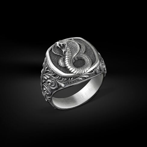 BySilverStone - Handmade King Cobra Signet Ring for Men in Sterling, Unique Snake Animals Pinky Ring for Men or Women, Animal Lover Gift Jewelry in Saudi Arabia