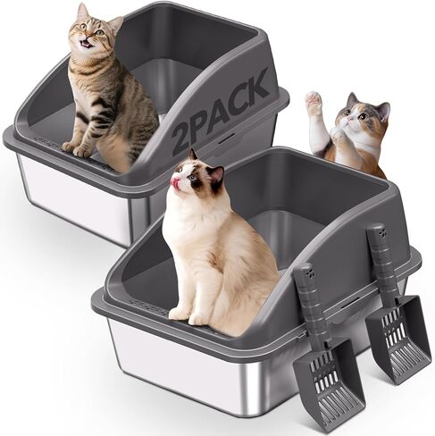 2PACK Stainless Steel Cat Litter Box, 20" L x 13.8" W x12 H Metal Kitty Litter Box with Lid, Never Absorbs Odors, Leak-Proof, Non-Sticky, Easy to Clean, with Scoop in Kuwait