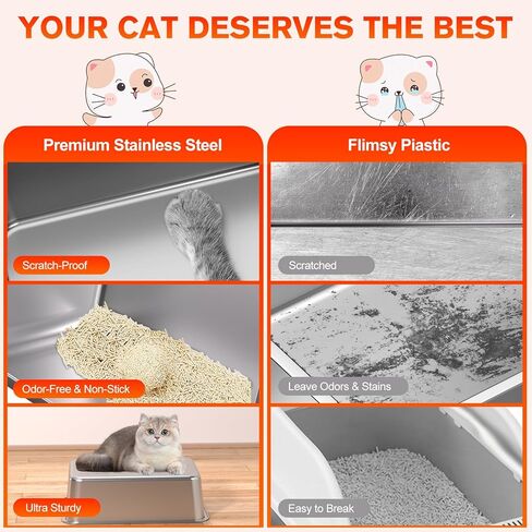 2PACK Stainless Steel Cat Litter Box, 20" L x 13.8" W x12 H Metal Kitty Litter Box with Lid, Never Absorbs Odors, Leak-Proof, Non-Sticky, Easy to Clean, with Scoop in Kuwait