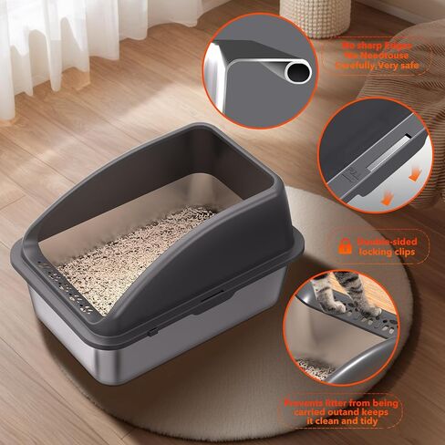 2PACK Stainless Steel Cat Litter Box, 20" L x 13.8" W x12 H Metal Kitty Litter Box with Lid, Never Absorbs Odors, Leak-Proof, Non-Sticky, Easy to Clean, with Scoop in Kuwait