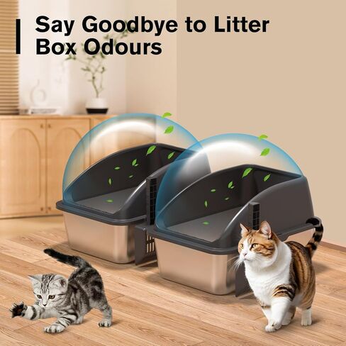 2PACK Stainless Steel Cat Litter Box, 20" L x 13.8" W x12 H Metal Kitty Litter Box with Lid, Never Absorbs Odors, Leak-Proof, Non-Sticky, Easy to Clean, with Scoop in Kuwait