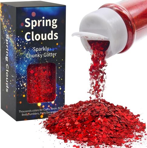 Holographic Chunky and Fine Glitter Mix,2 oz/56.7g Cosmetic Glitter for Body Face Hair Nail Eye Lip Makeup,Sparkly Bulk Craft Glitter for DIY Resin Art Crafts Party Festival (Red) in Saudi Arabia