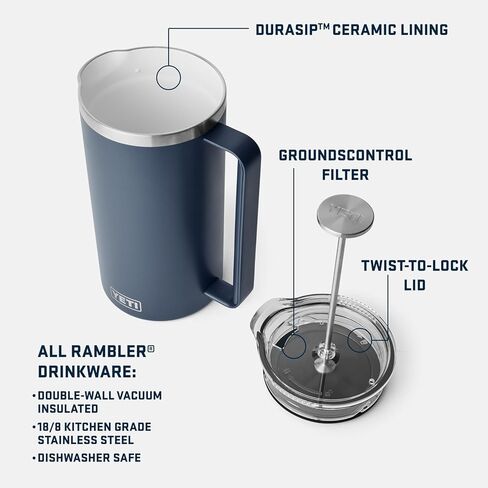 YETI Rambler 34 oz. French Press Coffee Maker, with GroundsControl Filter, Navy in Saudi Arabia