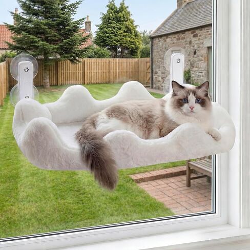 Homegroove Cat Window Perch, 24 x 12 Inch Foldable Cat Hammock for Window with 4-Sided Bolster & 4 Large Suction, Cloud Shape Cordless Window Bed for Indoor Cats (White, Large(24'' x 12'')) in Saudi Arabia