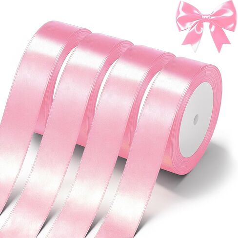 شريط ساتان أبيض مقاس 2.54 سم × 4 لفات شريط قماش ساتان أبيض عريض لتغليف الهدايا، والكريسماس، والزفاف، وباقة الزهور، وحفلات العطلات، والدعوة in Kuwait