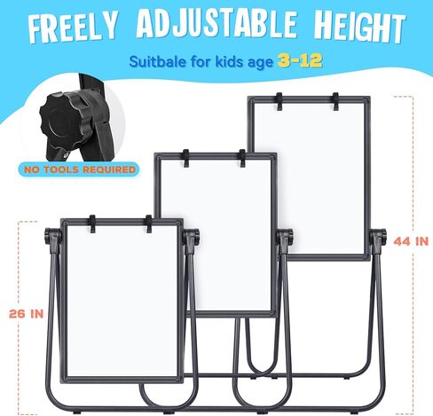 maxtek Kids Easel, 24x18in Adjustable Double-Sided Whiteboard & Chalkboard 360°Rotating, Magnetic Standing Art Easel Kids for Boys and Girls 3+ with Drawing Accessories, Black in Saudi Arabia