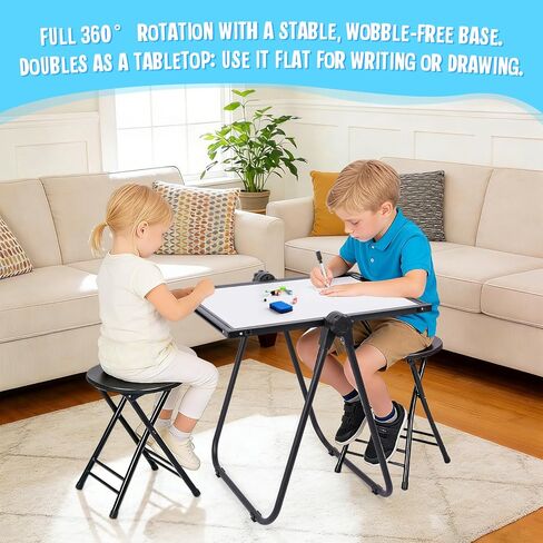 maxtek Kids Easel, 24x18in Adjustable Double-Sided Whiteboard & Chalkboard 360°Rotating, Magnetic Standing Art Easel Kids for Boys and Girls 3+ with Drawing Accessories, Black in Saudi Arabia