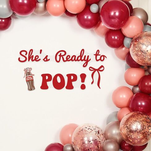 She's Ready to Pop Decal Sign for Balloon Arch - Soda Ready to Pop Decor for Baby Shower Party, Coke Themed Baby Shower Wall Decal, Gender Reveal Party Backdrop for Girl in Kuwait
