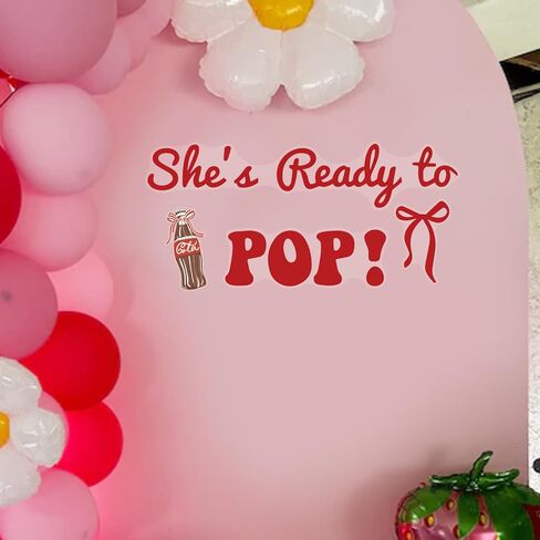 She's Ready to Pop Decal Sign for Balloon Arch - Soda Ready to Pop Decor for Baby Shower Party, Coke Themed Baby Shower Wall Decal, Gender Reveal Party Backdrop for Girl in Kuwait