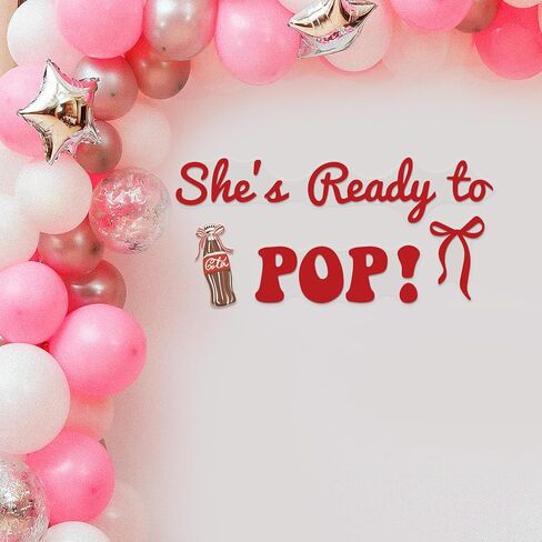 She's Ready to Pop Decal Sign for Balloon Arch - Soda Ready to Pop Decor for Baby Shower Party, Coke Themed Baby Shower Wall Decal, Gender Reveal Party Backdrop for Girl in Kuwait