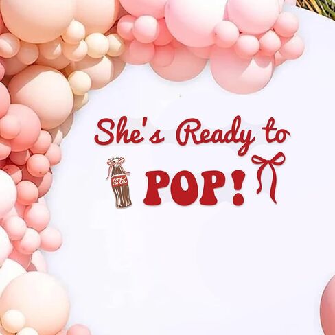 She's Ready to Pop Decal Sign for Balloon Arch - Soda Ready to Pop Decor for Baby Shower Party, Coke Themed Baby Shower Wall Decal, Gender Reveal Party Backdrop for Girl in Kuwait