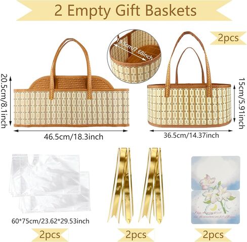 QTRQTR 2 Set Baskets for Gifts Empty Gift Basket with Handle Large Foldable Woven Bamboo Empty Gift Baskets To Fill for Christmas Valentine's Day Birthday Party Housewarming in Kuwait