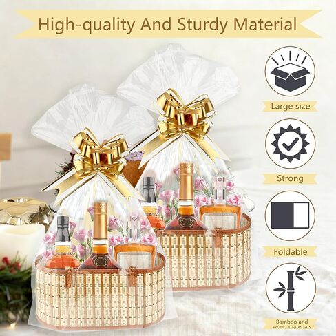 QTRQTR 2 Set Baskets for Gifts Empty Gift Basket with Handle Large Foldable Woven Bamboo Empty Gift Baskets To Fill for Christmas Valentine's Day Birthday Party Housewarming in Kuwait