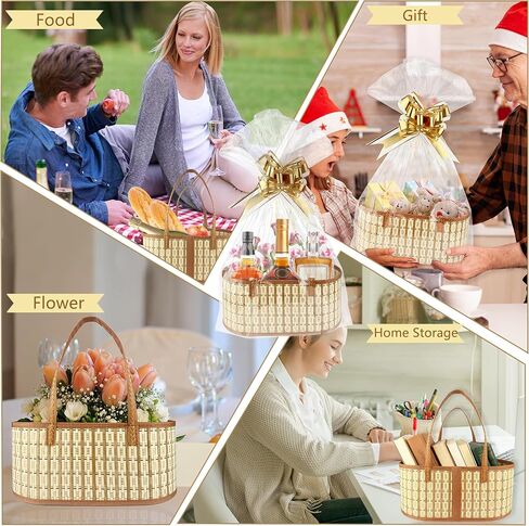 QTRQTR 2 Set Baskets for Gifts Empty Gift Basket with Handle Large Foldable Woven Bamboo Empty Gift Baskets To Fill for Christmas Valentine's Day Birthday Party Housewarming in Kuwait