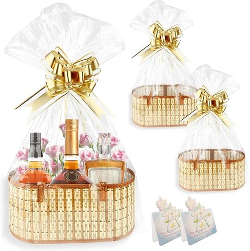 QTRQTR 2 Set Baskets for Gifts Empty Gift Basket with Handle Large Foldable Woven Bamboo Empty Gift Baskets To Fill for Christmas Valentine's Day Birthday Party Housewarming in Kuwait