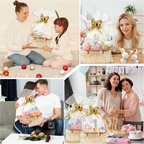QTRQTR 2 Set Baskets for Gifts Empty Gift Basket with Handle Large Foldable Woven Bamboo Empty Gift Baskets To Fill for Christmas Valentine's Day Birthday Party Housewarming in Kuwait