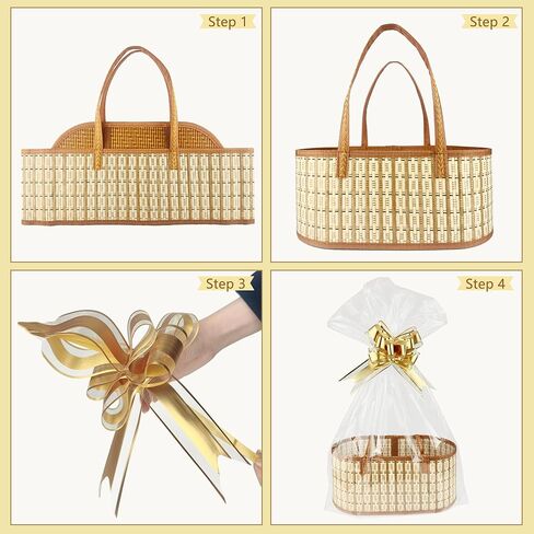 QTRQTR 2 Set Baskets for Gifts Empty Gift Basket with Handle Large Foldable Woven Bamboo Empty Gift Baskets To Fill for Christmas Valentine's Day Birthday Party Housewarming in Kuwait