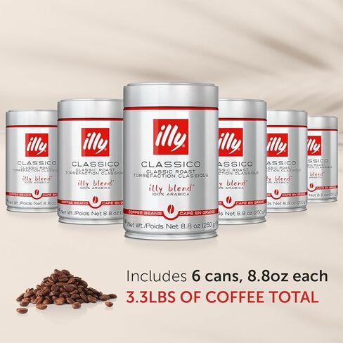 illy Whole Bean Coffee, Classico Medium Roast, 100% Arabica, Premium Italian Coffee, Ideal for Espresso, Drip, Moka and French Press Brewing, 8.8oz, 6 Pack in Saudi Arabia