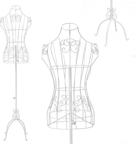 43.3"-62.2" Adjustable Female Wire Dress Form, Vintage Style Metal Steel Dress Form Maniquine with Stand, Mannequin Torso for Store Home Decor Display, Clothing Online Seller, Sewing Room (White) in Saudi Arabia