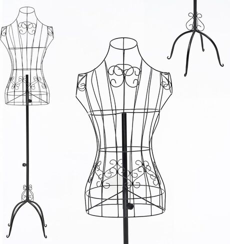 43.3"-62.2" Adjustable Female Wire Dress Form, Vintage Style Metal Steel Dress Form Maniquine with Stand, Mannequin Torso for Store Home Decor Display, Clothing Online Seller, Sewing Room (White) in Saudi Arabia
