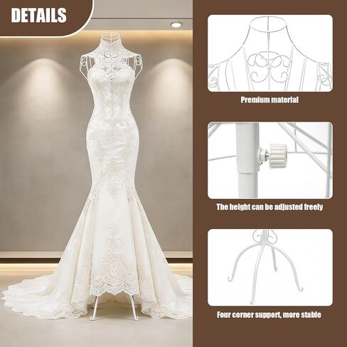 43.3"-62.2" Adjustable Female Wire Dress Form, Vintage Style Metal Steel Dress Form Maniquine with Stand, Mannequin Torso for Store Home Decor Display, Clothing Online Seller, Sewing Room (White) in Saudi Arabia