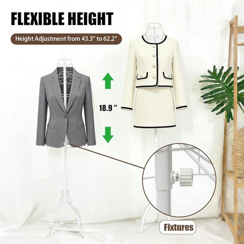43.3"-62.2" Adjustable Female Wire Dress Form, Vintage Style Metal Steel Dress Form Maniquine with Stand, Mannequin Torso for Store Home Decor Display, Clothing Online Seller, Sewing Room (White) in Saudi Arabia