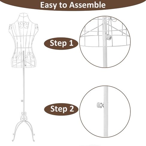 43.3"-62.2" Adjustable Female Wire Dress Form, Vintage Style Metal Steel Dress Form Maniquine with Stand, Mannequin Torso for Store Home Decor Display, Clothing Online Seller, Sewing Room (White) in Saudi Arabia