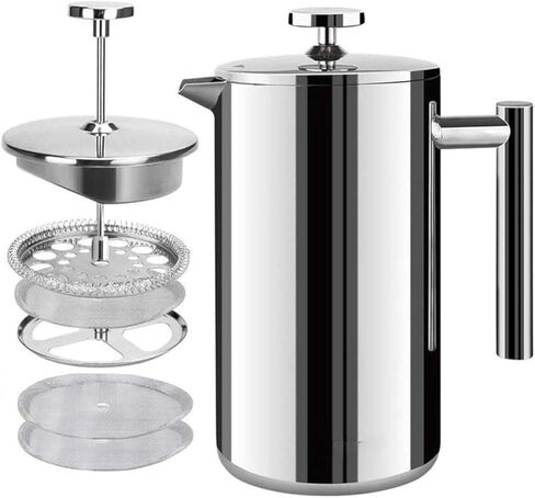 Stainless Steel French Press Coffee Maker Double Wall W/ 3 Layer Filter New in Saudi Arabia