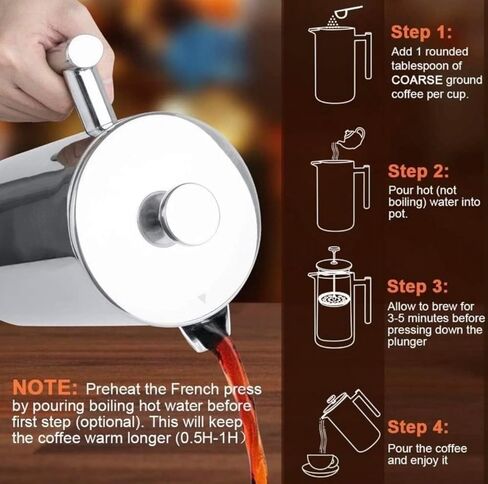 Stainless Steel French Press Coffee Maker Double Wall W/ 3 Layer Filter New in Saudi Arabia