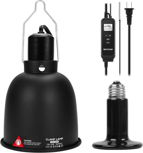 5.5-Inch Reptile Heat Lamp Fixture with PID Thermostat & 100W Ceramic Heat Emitter (Non-Light Emitting), Independent Day & Night Temperatures, Lampshade MAX 100W in Kuwait