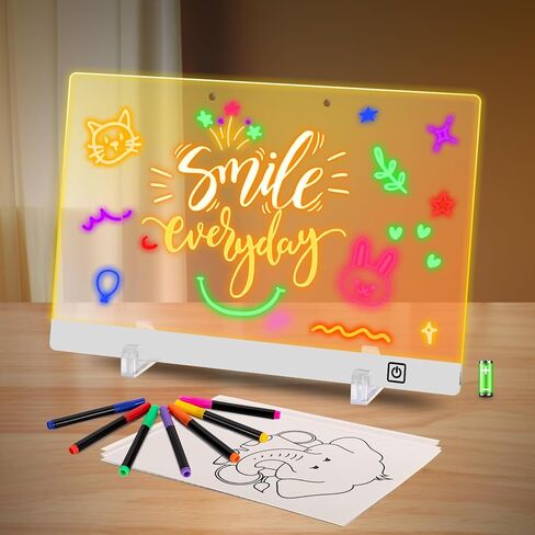 لوحة رسم LED قابلة لإعادة الشحن مقاس 16 بوصة للأطفال مع 9 تأثيرات ضوئية و4 أوضاع، تتضمن محول و7 أقلام تحديد وأوراق تتبع، هدية للأطفال/الفتيات/المراهقين in Kuwait