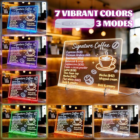لوحة رسم LED للأطفال، لوحة ملاحظات LED مقاس 14 × 10 بوصة مع 7 تأثيرات ضوئية، لوحات مضيئة لرسائل مذكرة متوهجة من الأكريليك، لوحة سحرية فنية نيون مع 7 علامات، هدية عيد ميلاد للأطفال والبنات والمراهقين in Kuwait
